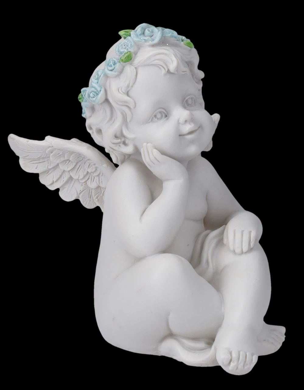 Engel Figur - Putte Mit Blauen Rosen 4 Engel Figur - Putte Mit Blauen Rosen – Bild 2