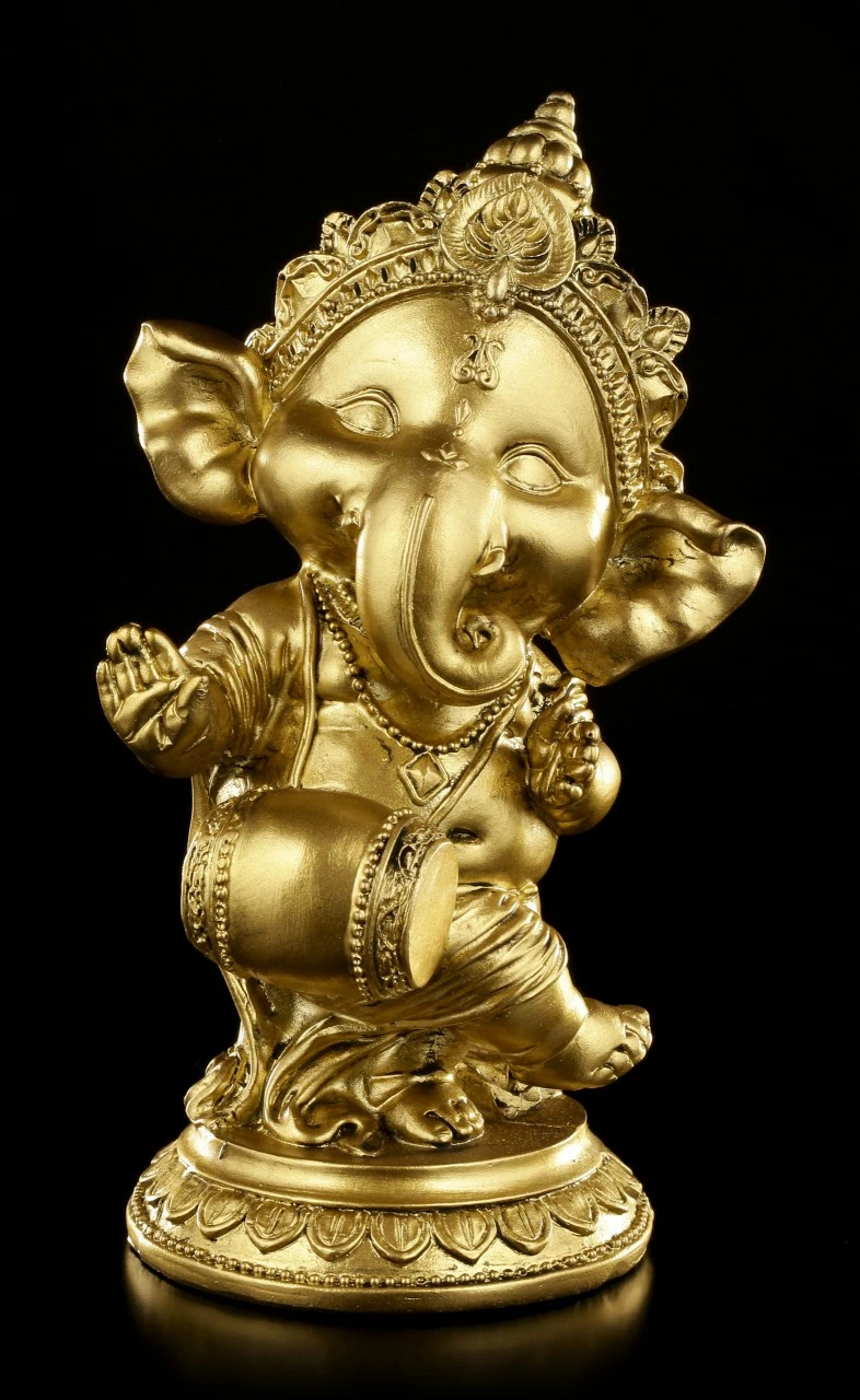 Ganesha Figur Mit Trommel - Goldfarben 3 Ganesha Figur Mit Trommel - Goldfarben
