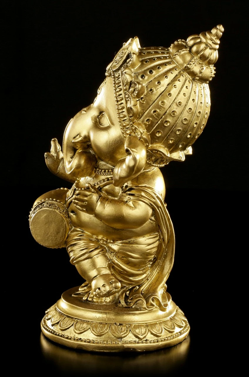 Ganesha Figur Mit Trommel - Goldfarben 5 Ganesha Figur Mit Trommel - Goldfarben – Bild 3