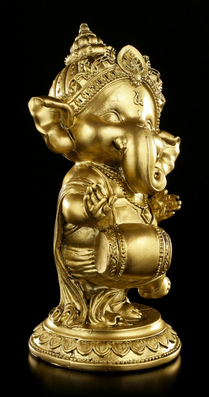 Ganesha Figur Mit Trommel - Goldfarben 4 Ganesha Figur Mit Trommel - Goldfarben – Bild 2
