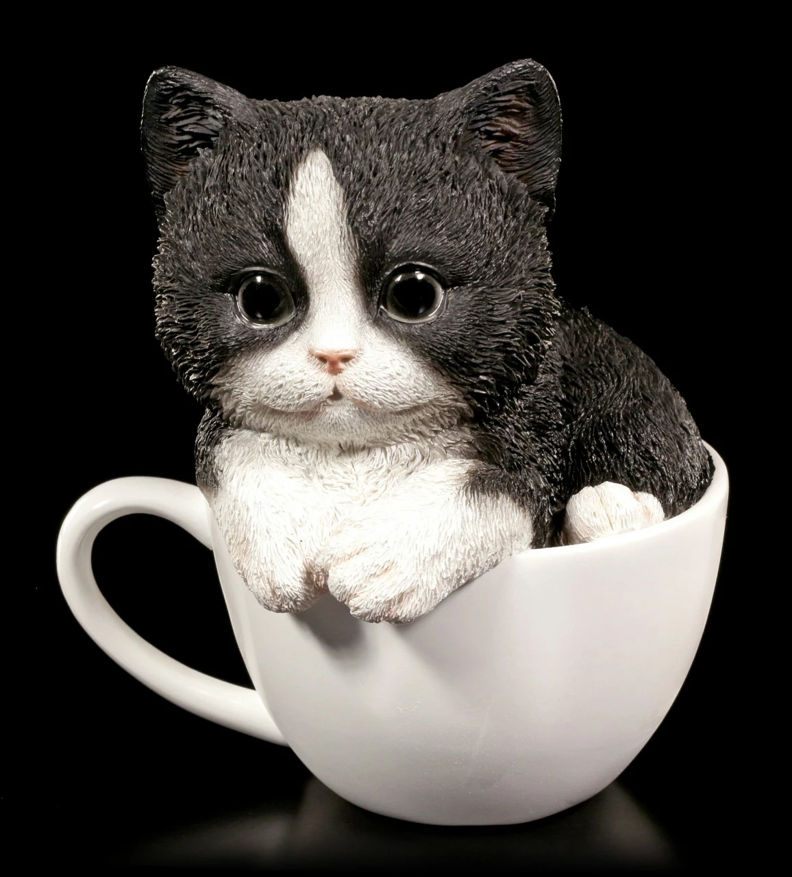 Katzen Figur - Schwarz-weißes Kätzchen In Tasse 3 Katzen Figur - Schwarz-weißes Kätzchen In Tasse