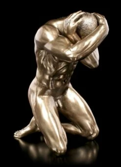 Männliche Akt Figur - Kniend Mit Händen Am Kopf