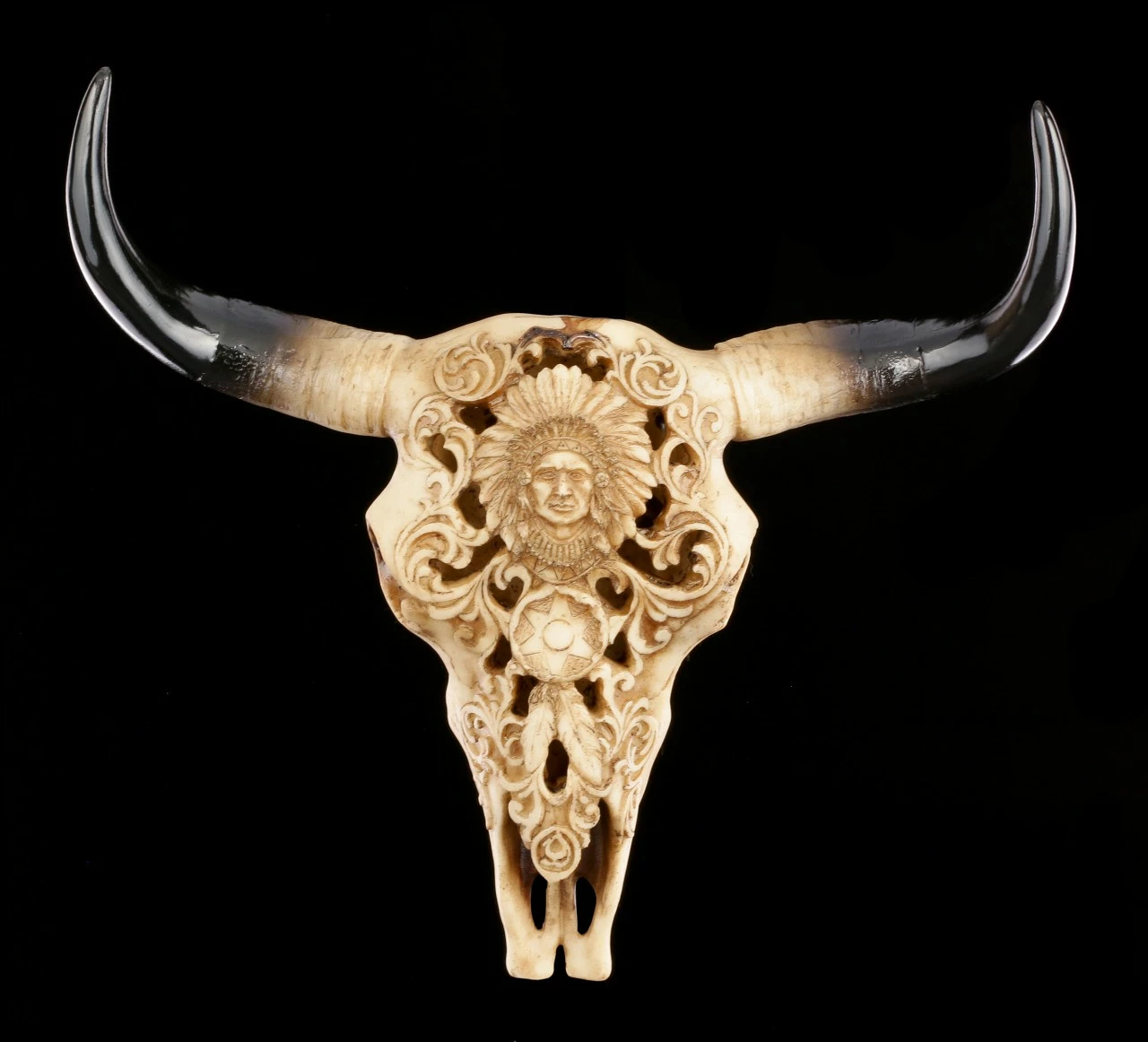 Rinder Schädel Mit Indianerkopf - Old Spirit 3 Rinder Schädel Mit Indianerkopf - Old Spirit