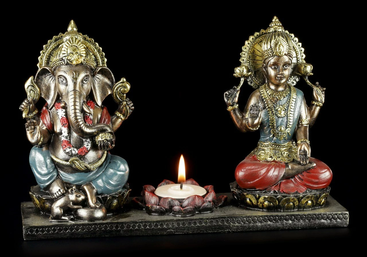 Teelichthalter - Ganesha Figur Mit Krishna 3 Teelichthalter - Ganesha Figur Mit Krishna