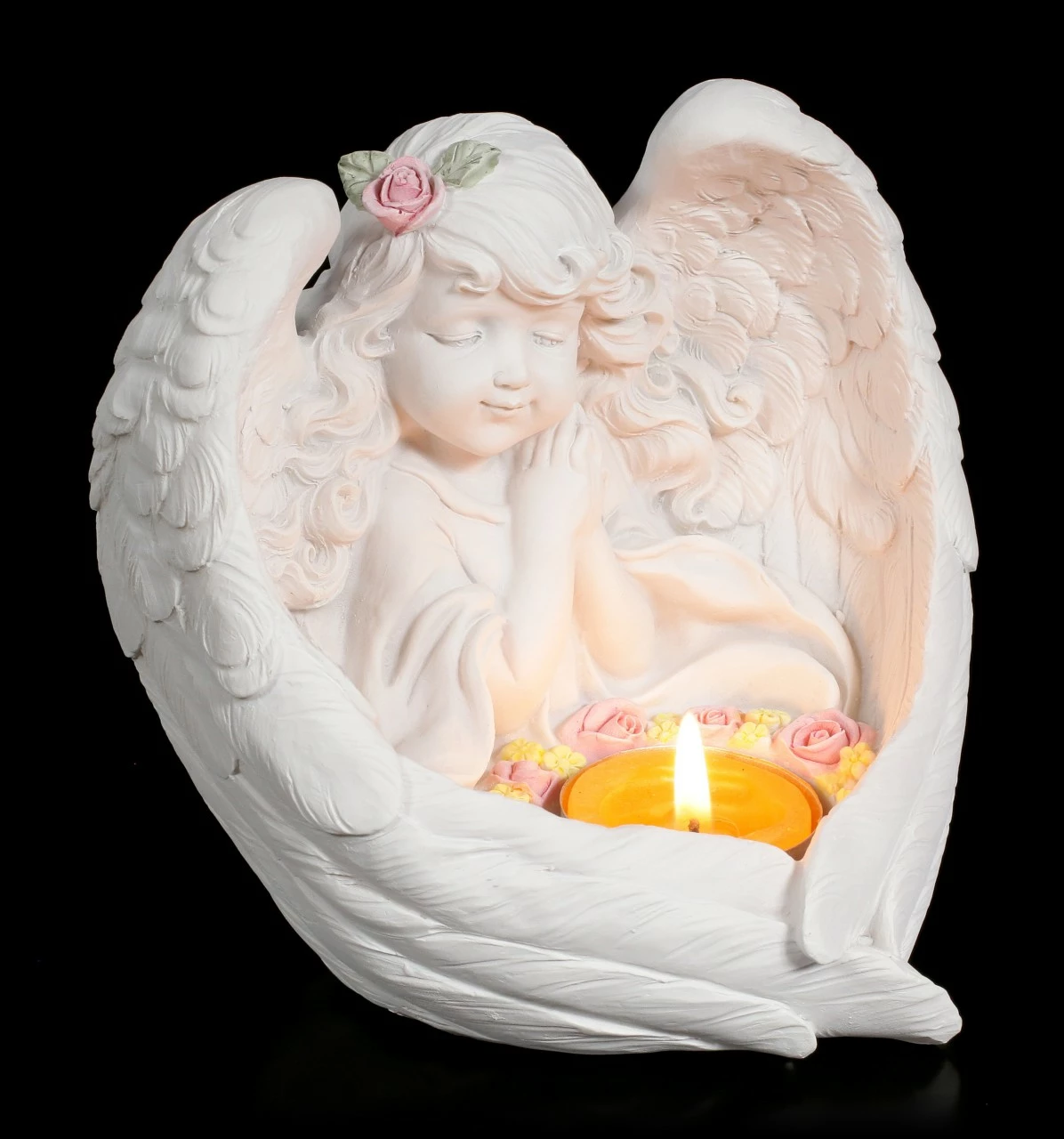 Teelichthalter - Mädchen Engel Mit Rosenkranz 3 Teelichthalter - Mädchen Engel Mit Rosenkranz