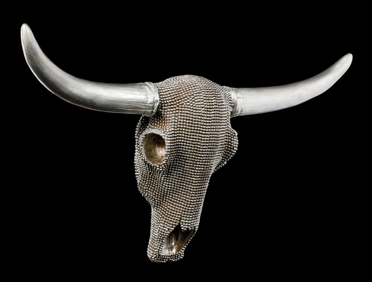 Wandrelief Büffel Schädel - Silber Noppen 4 Wandrelief Büffel Schädel - Silber Noppen – Bild 2
