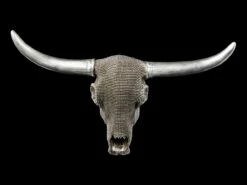 Wandrelief Büffel Schädel - Silber Noppen