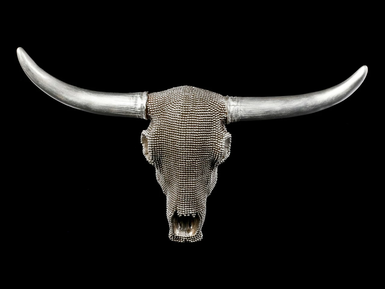 Wandrelief Büffel Schädel - Silber Noppen 3 Wandrelief Büffel Schädel - Silber Noppen