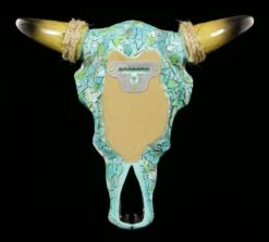 Wandrelief - Türkiser Rinderschädel Mit Mosaik -FIGUREN Verkäufe Wandrelief Rinderschaedel In Tuerkis 2 1280x1280